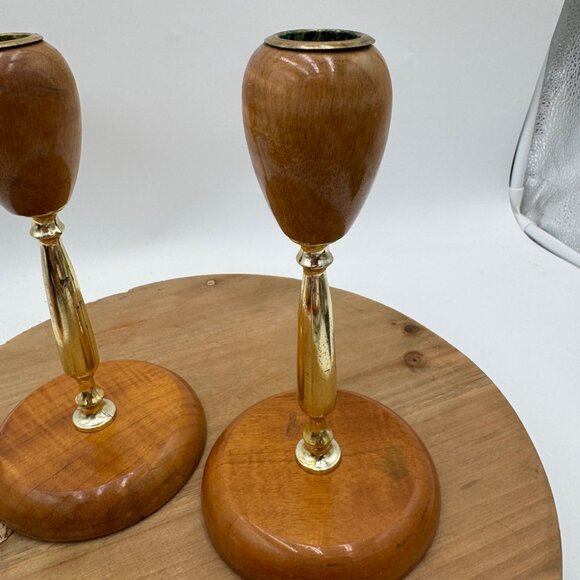 Set of 2  Oregon  Myrtle wood Candle Holders MCM decor - Picture 3 of 14